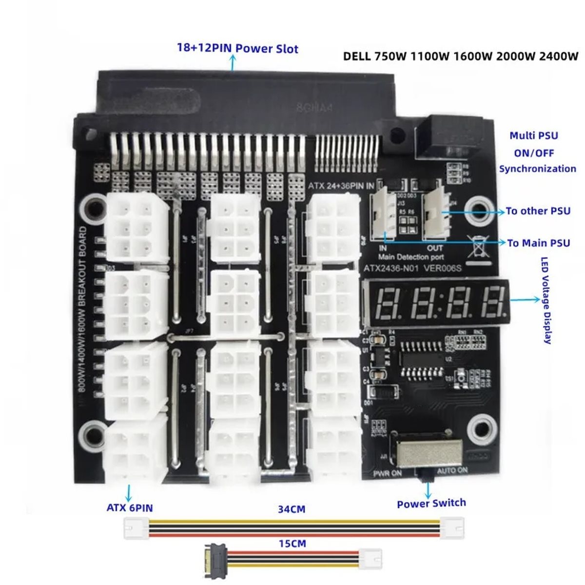NEUE FABRIKVERSION~12-Port PCI – 2400W Server Psu Breakout Board Bewertung und Preis